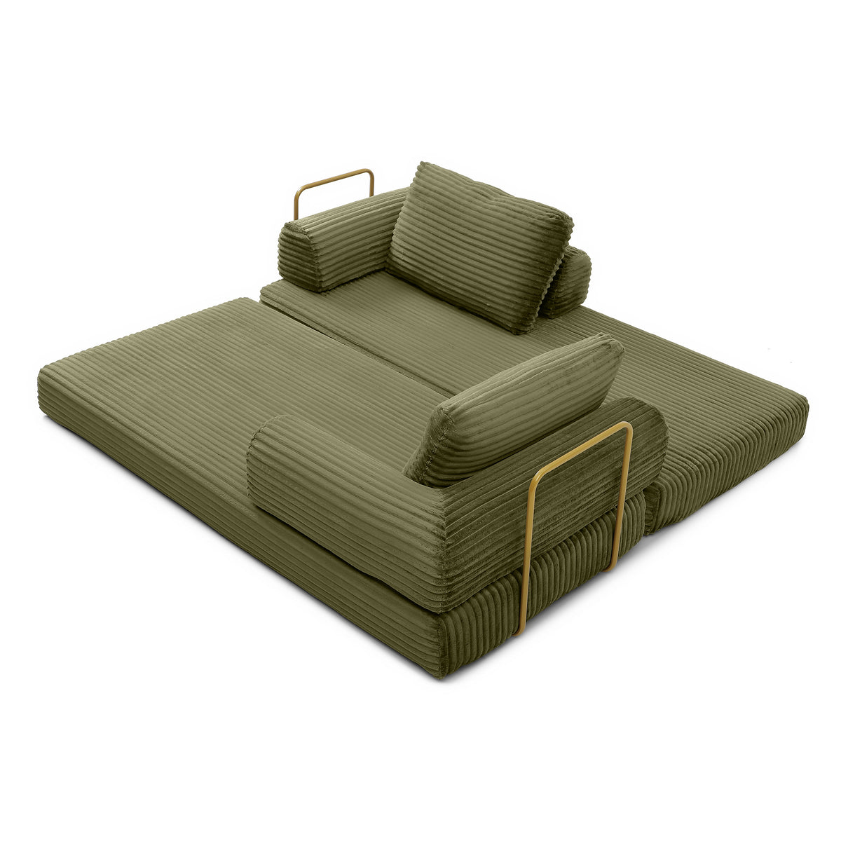 Vanress 79" Folding Convertible Sofa Bed, Boneless Couch with Fixed-Shape Frame, Corduroy Loveseat Sleeper with Pull Out Bed, Floor Sofa Modular Futon Couch for Living Room Bedroom, Green