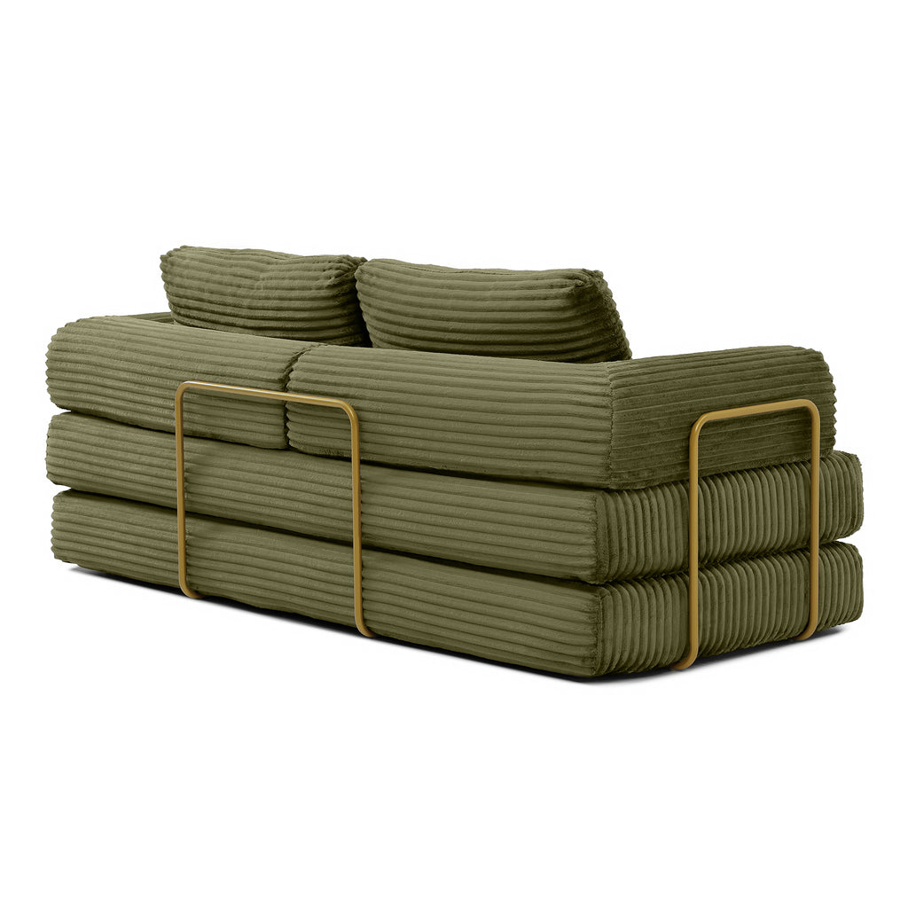 Vanress 79" Folding Convertible Sofa Bed, Boneless Couch with Fixed-Shape Frame, Corduroy Loveseat Sleeper with Pull Out Bed, Floor Sofa Modular Futon Couch for Living Room Bedroom, Green
