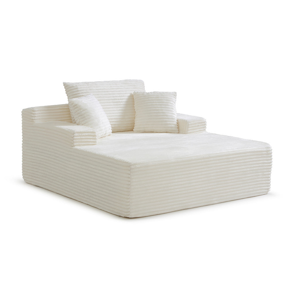 Vanress 56" W Chaise Lounge Chair Indoor, Oversized Corduroy Upholstered Boneless Sofa, Deep Seat Reading Chairs Sleeper Couch, Cloud Sofas Couches for Living Room Bedroom, No Assembly, White