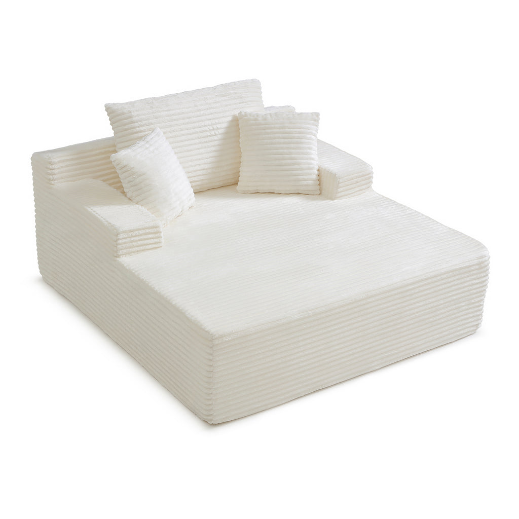 Vanress 56" W Chaise Lounge Chair Indoor, Oversized Corduroy Upholstered Boneless Sofa, Deep Seat Reading Chairs Sleeper Couch, Cloud Sofas Couches for Living Room Bedroom, No Assembly, White